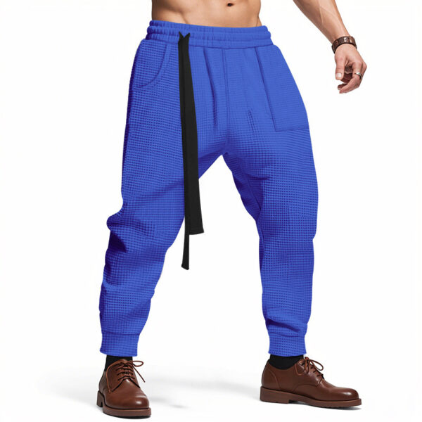 Men's Casual Pants Solid Waffle Male Hip Hop Streetwear Track Pants Joggers Trousers Fashion Harajuku Men Pants - Image 2