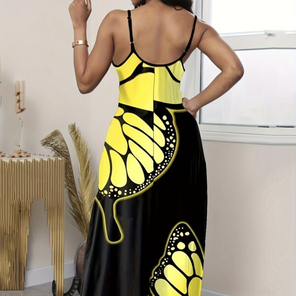 Ladies' V-neck Fashionable Butterfly Print Black Long Skirt Dress - Image 3