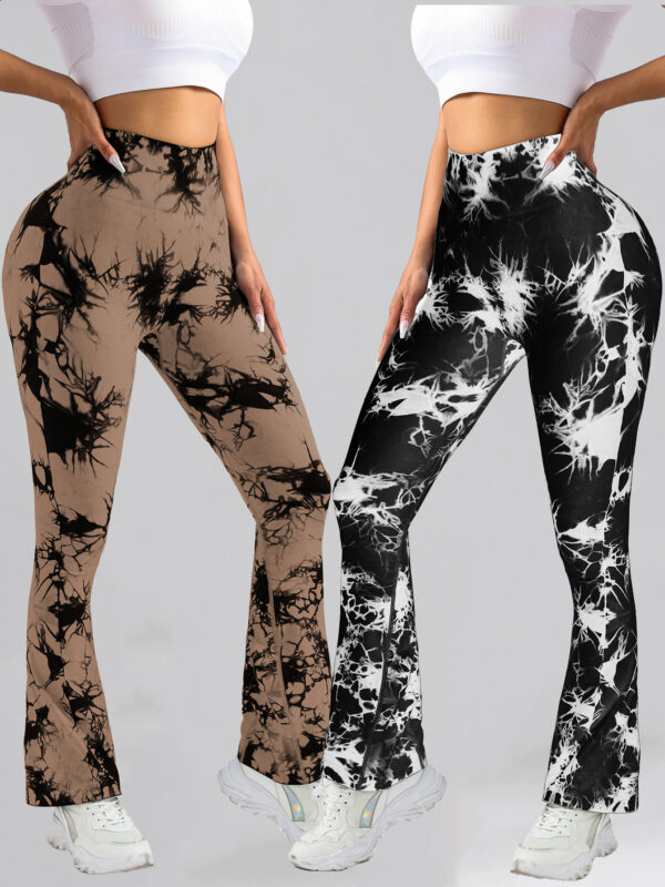 2 Pack Tie Dyed High Waisted Flared Butt-lifting Fitness Sports Women's Yoga Bell-bottom Pants, Workout Leggings For Women, Gym Scrunch Butt Butt Lifting Seamless Leggings - Image 10