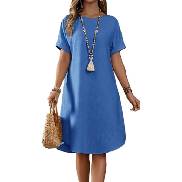 Round Neck Short Sleeve Loose Women's Wear Dress - Image 3