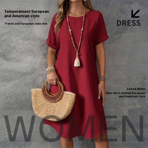 Round Neck Short Sleeve Loose Women's Wear Dress - Image 6